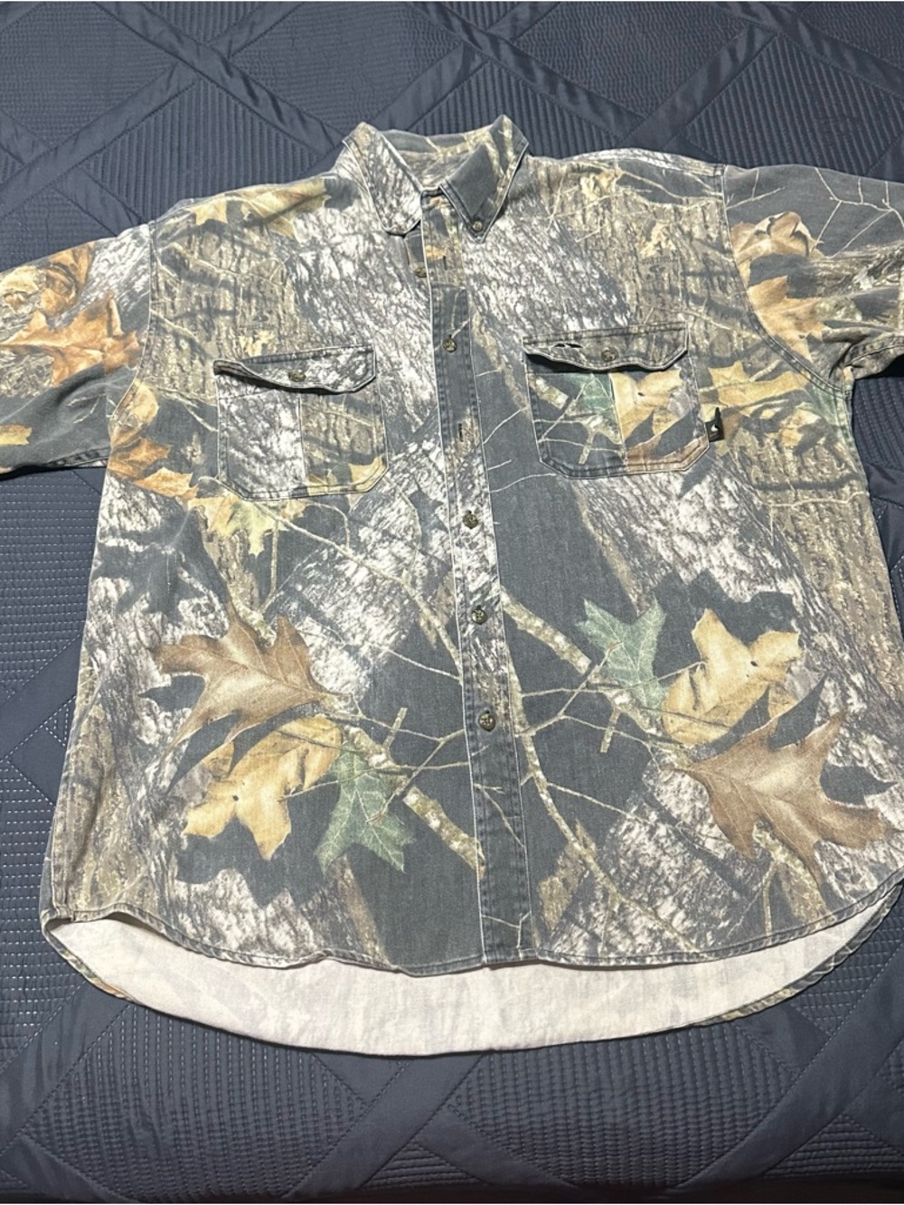 Mossy Oak Camo Short Sleeve Button Up Shirt Stealth Weave Cotton Men XL